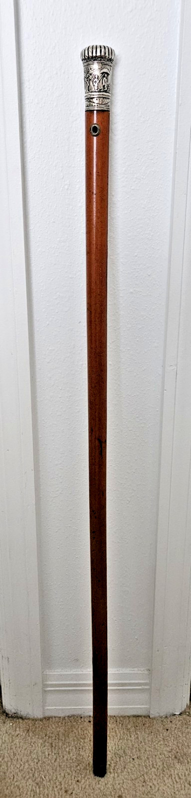 ANTIQUE REPOUSSE SOLID SILVER WALKING STICK DEPIC… - image 8
