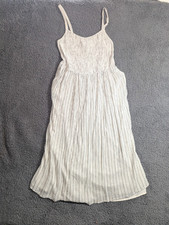 Old Navy Smocked Cami Dress Womens S White Stripe Lined Midi w/Pockets