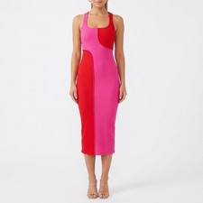 Naked Wardrobe Pink Red Colorblock Ribbed Midi Dress XS Sleeveless