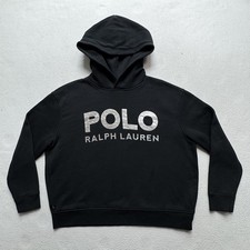 Polo Ralph Lauren Black Hoodie Silver Logo Youth L 12  14 Pullover