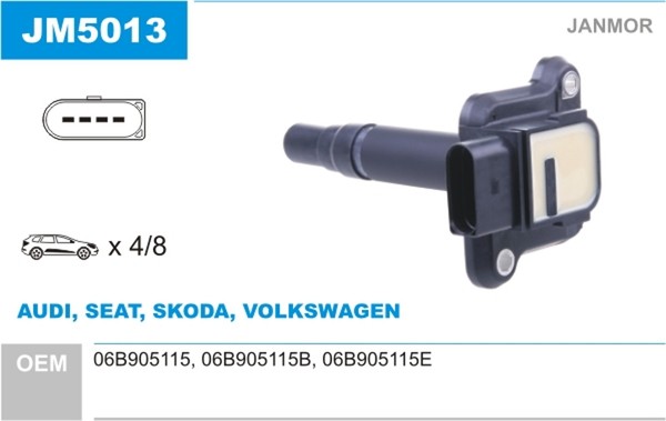 ZüNdspule Janmor JM5013 FüR VW NEW Beetle 9C1 1C1 Bora 1 1J2 Variant 1J6 Sharan-image
