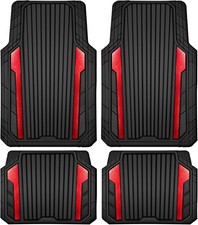 Heavy Duty Rubber Car Mats Metallic Aluminum Film All Weather Floor Black Red