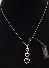 925 STERLING SILVER HEART CRYSTALS PENDANT DIAMOND CUT BALL CHAIN NECKLACE-ITALY