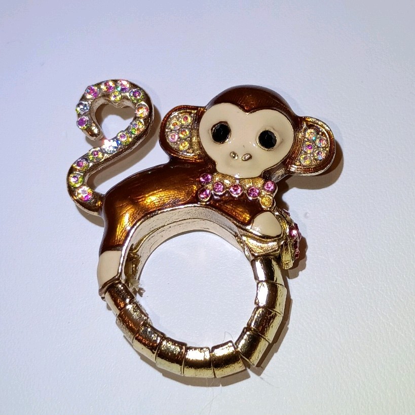 Monkey Adjustable Ring Rhinestone Gold Plated Fas… - image 1