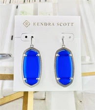 NEW Kendra Scott Elle Cobalt Blue Silver tone Earrings