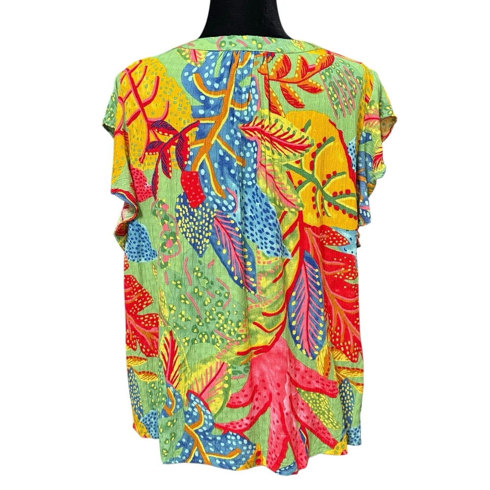 Christian Siriano Boho Crinkle Floral Tropical Blouse Top Plus Size 1X - Image 4 of 4