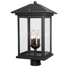 Treekee 21" Outdoor Post Light Fixture 3-Light Black Waterproof Yard Lamp