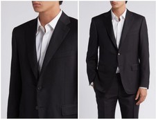 Canali Men's 13290/31 Solid Black Wool Sport Coat Jacket Size 56 R EU / 46 R US
