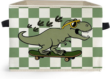 Funny Dinosaur Storage Box Bins, Dinosaur Nursery Decor, Green and White Checker