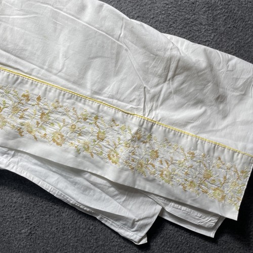 WAMSUTTA Lustercale EMBROIDERED Yellow Flat Sheet 81 x 108 Full Vtg Cottagecore