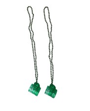 St Patricks Day Green Shot Glass Beaded Necklace Party Bar Fun Dress Up Set of 2