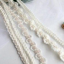 Beads Trim Pearl Ribbon 1Yard Fabric DIY Sewing Clothing