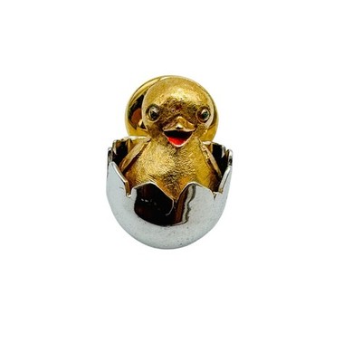 Hatching Baby Chick Silver & Gold Easter Spring Farmer Tie Tack Lapel Pin AVON
