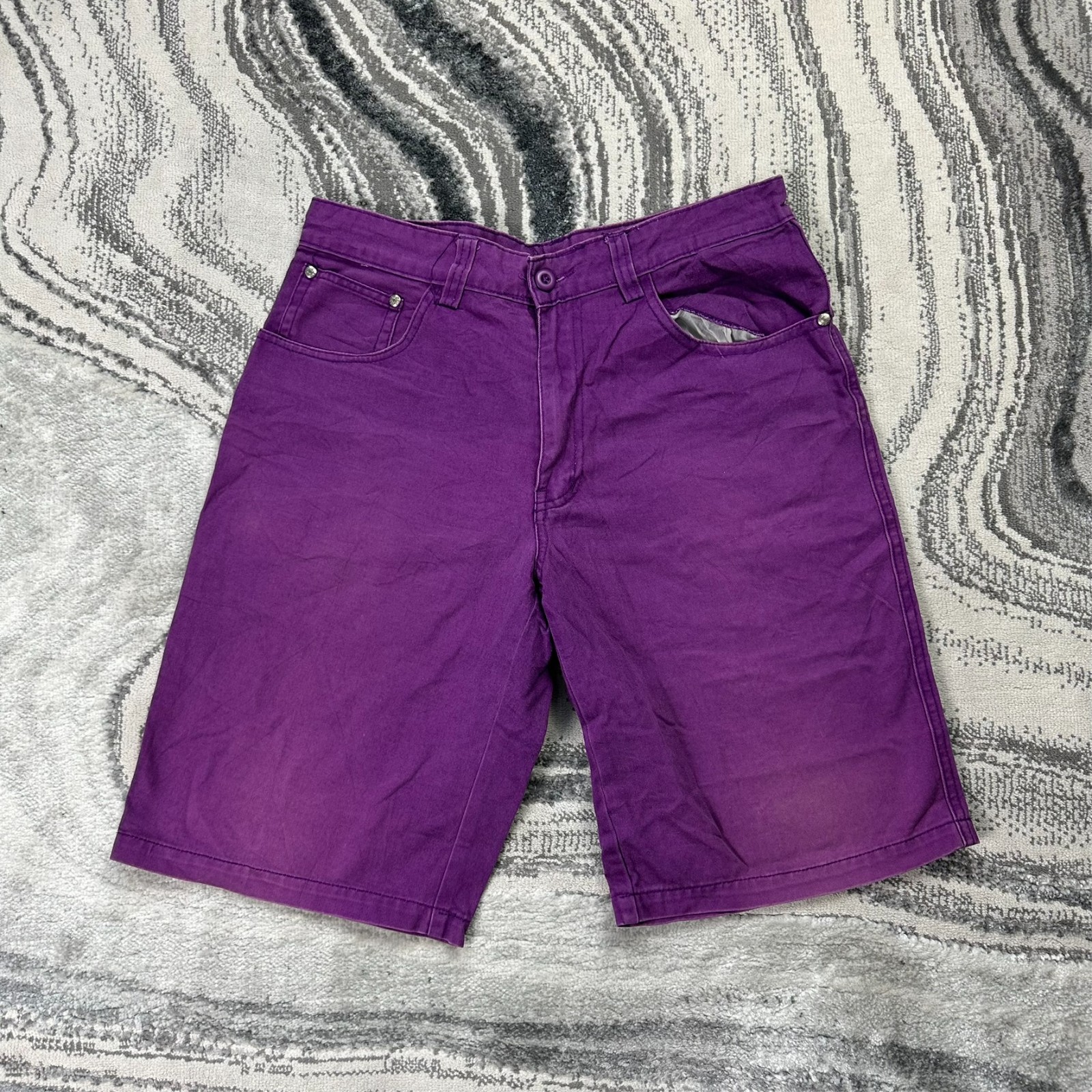Women's Vintage Lucky Star 2000's Y2K Purple Lightning Stitch SzXL Denim Jorts image 2