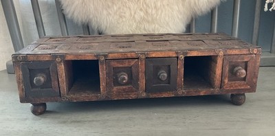 Primitive Wood & Metal Spice Box Jewelry Trinket Apothecary Box Drawers Riser