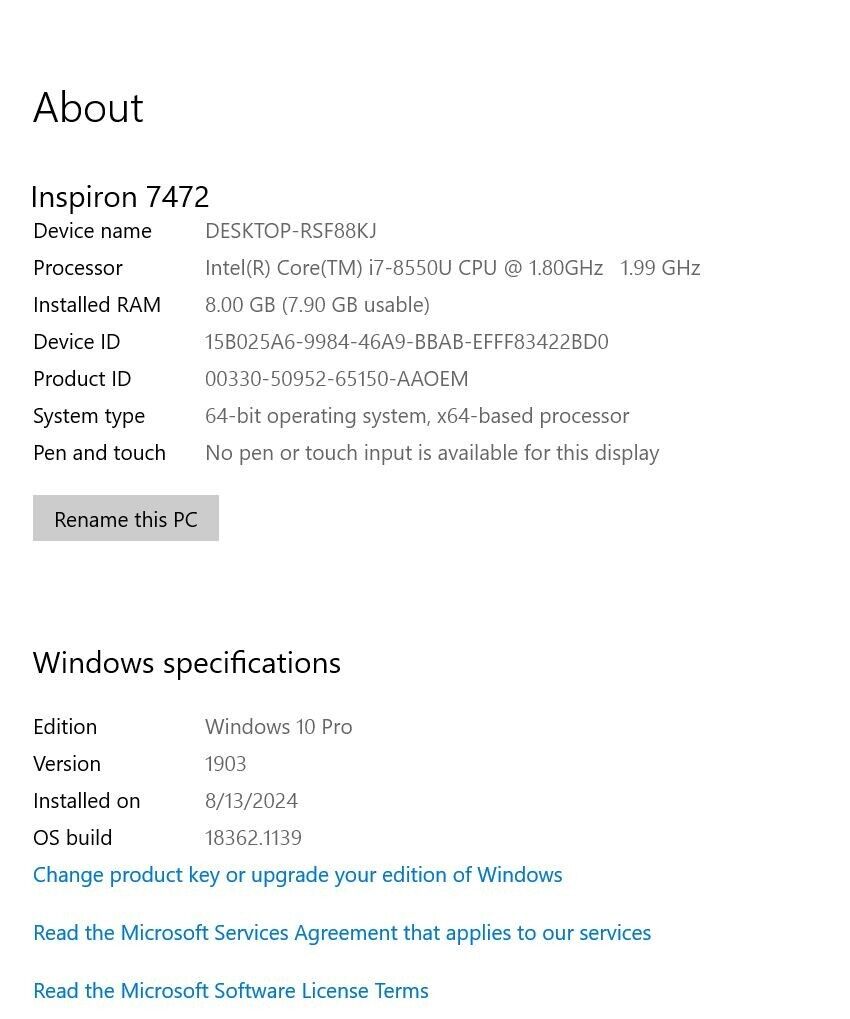 DELL Inspiron 7472 FHD Intel Core i7-8550U 1.80GHz 8GB RAM DELL Inspiron 7472 FHD Intel Core i7-8550U 1.80GHz 8GB RAM