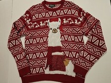 33 Degrees Womens Ugly Red Christmas Sweater Llama Glittery Pocket- Size XL