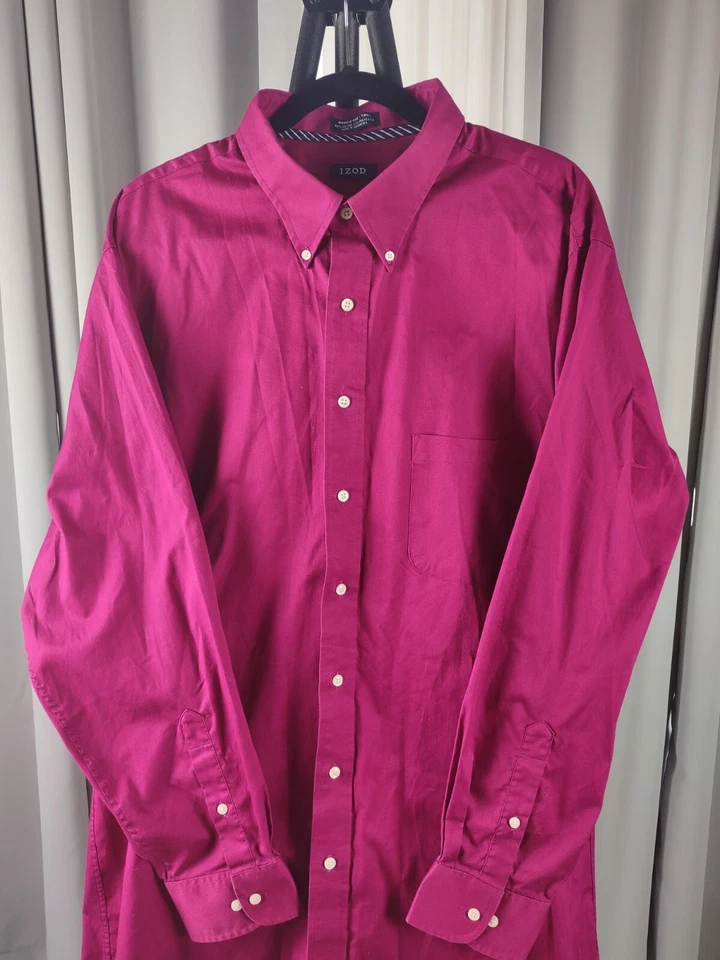 Izod Men's Magenta Cotton Blend Twill Dress Shirt Size 18.5 Tall (35/36) - Image 2 of 4