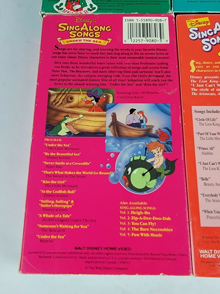 Disney Sing Along Songs VHS Taps Lot of 4 Zip A Dee Doo Dah Under