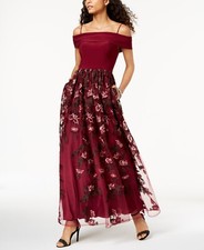 269 Nightway Women'S Red Embroidered Off-The-Shoulder Gown Formal Dress Size 8