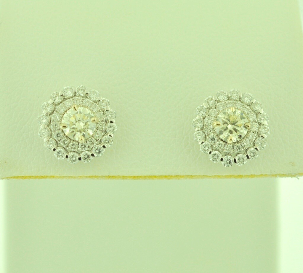 FILA Orecchino giacca oro bianco massiccio 14 kt diamanti naturali borchia aureola 1 10 ct 3 file