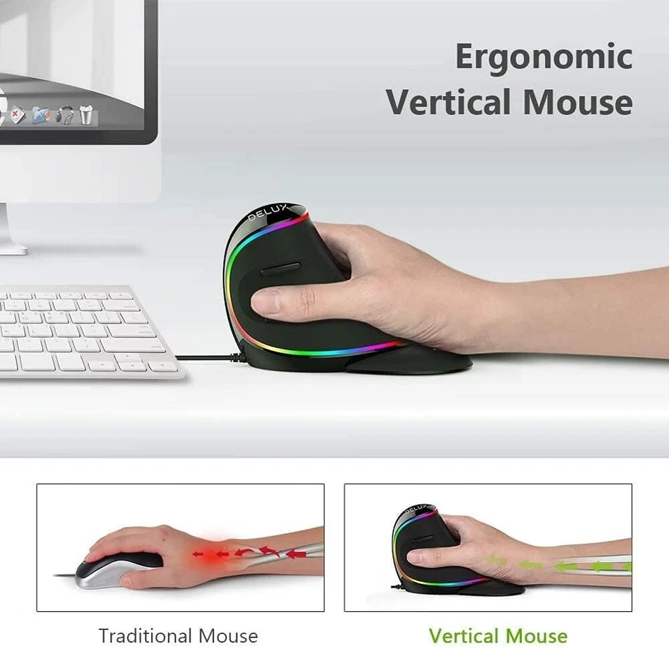 New Ergonomic Vertical Rgb Mouse 6 Buttons, 4000Dpi, and On-Board Software Gifts - Image 3 of 4