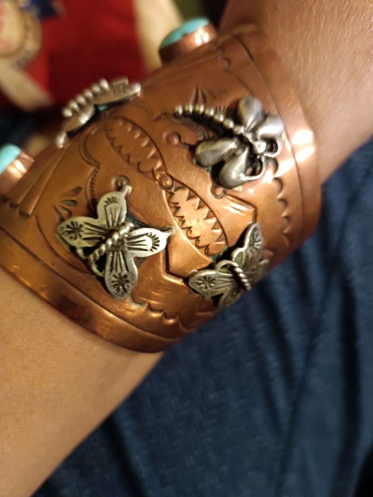 Stunning copper sterling turquoise cuff - image 3