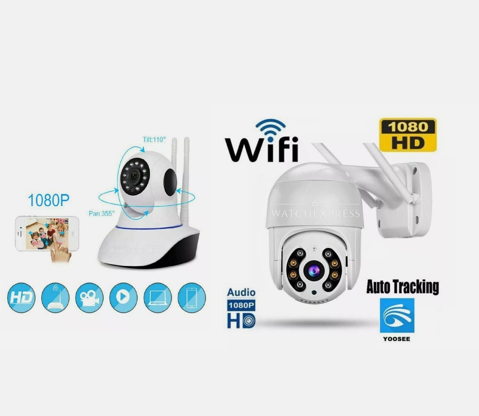 Set 2 Telecamere Sorveglianza WiFi IP66 - Compatibile iOS Android App