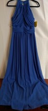 Dessy Collection Vivian Diamond Lapis Blue Chiffon Bridal Dress Long Size 10 NWT