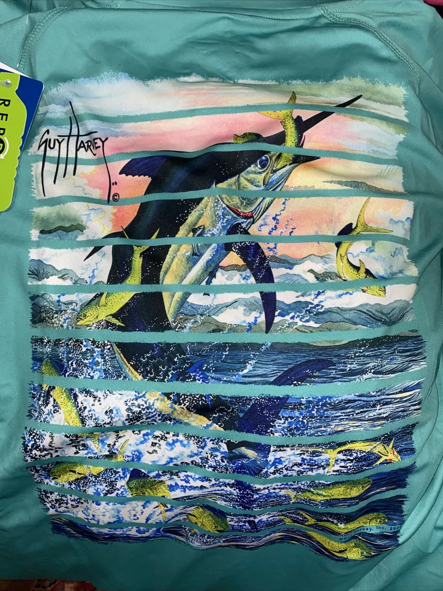 LARGE NEW GUY HARVEY Mens Sun Performance Long Sleeve Shirt Fishing Marlin  50