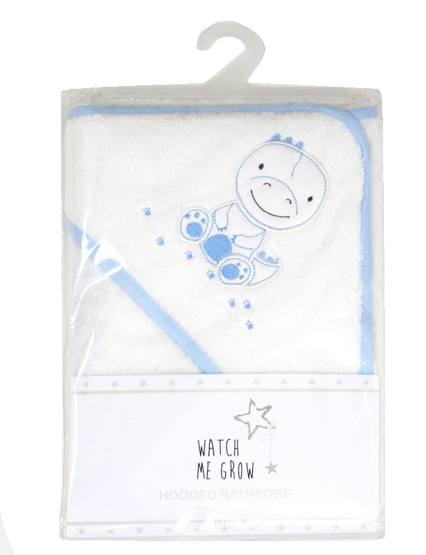 White & Blue Baby Dinosaur  Hooded Bath Robe/ Towel