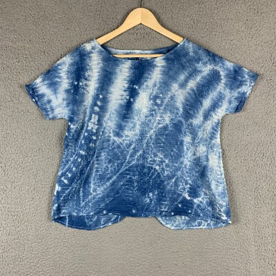 Maison de Nimes Top 14 Blue Dyed Embroidered Faux Wrap Back Boho Beach