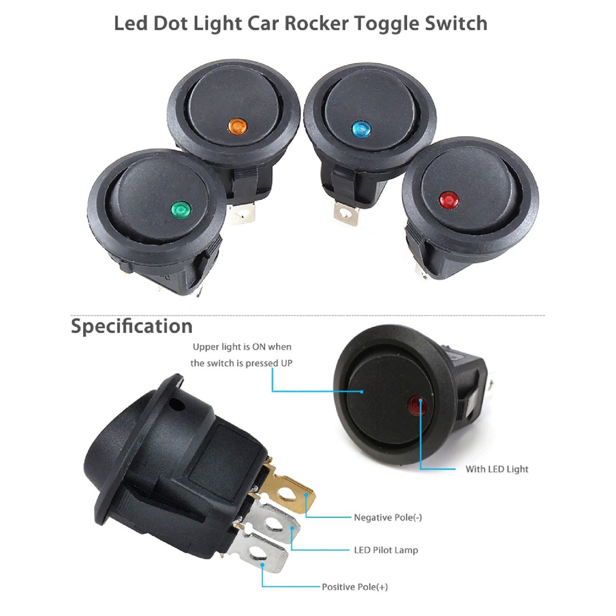 Kit 20 Interruttori A Bilico GEARZAAR Con LED - 12V - Rosso, Verde, Blu, Giallo - Per Auto, Barca - Foto 3