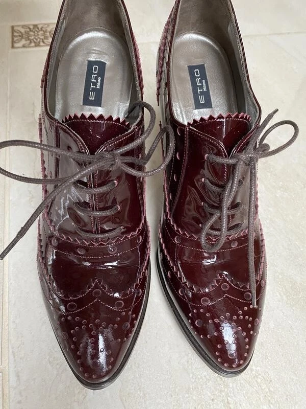 Auténticos zapatos de tacón con cordones de charol ciruela ETRO para mujer talla 38 us7 Foto 3 de 4