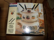 Vintage Enamel Ware Fondue Set Phillippe Richard Collection 11 Piece New Retro