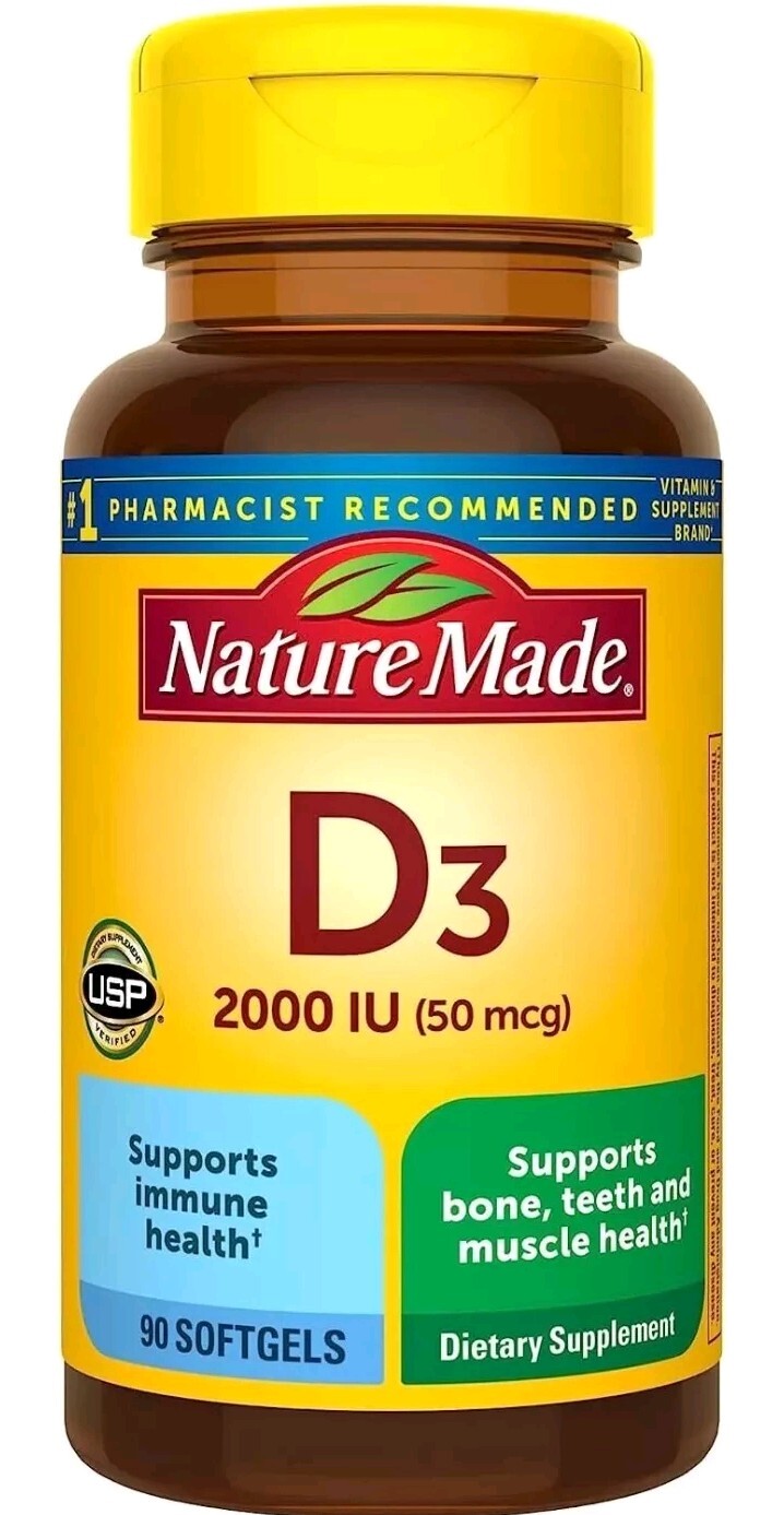 Nature Made Vitamin D3 2000 IU 50 mcg Dietary Supplement Bone Teeth 90 Gel.252