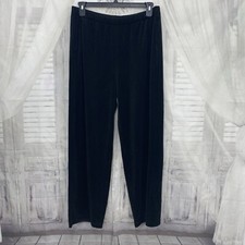 Eileen Fisher Large Black Velour Straight Full Length Pants Organic Cotton B7