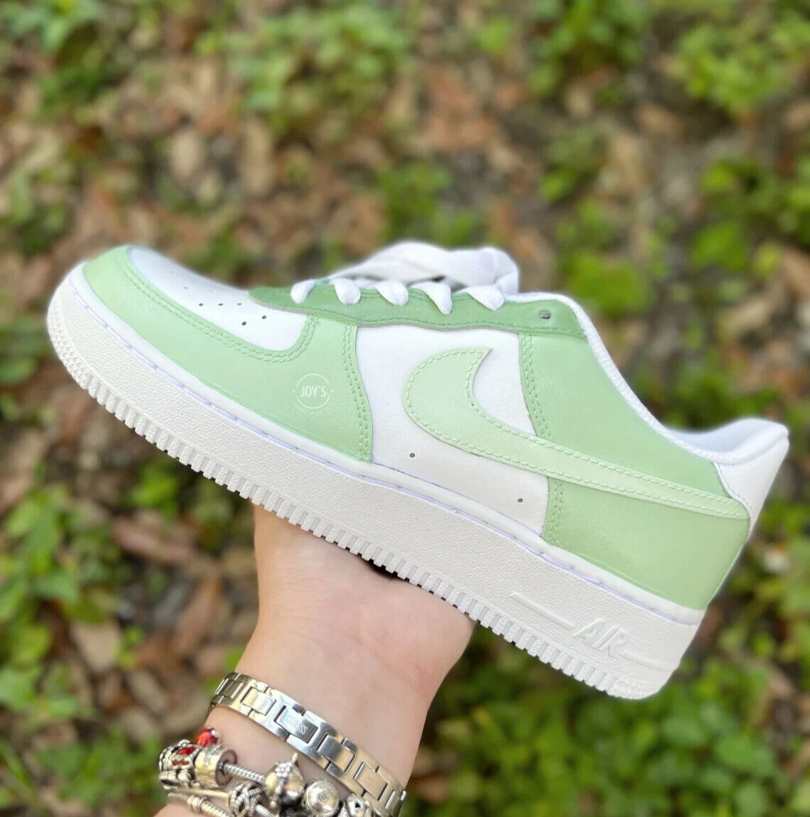 Air Force Low Custom White Shoes Soft Baby Green Sage Light