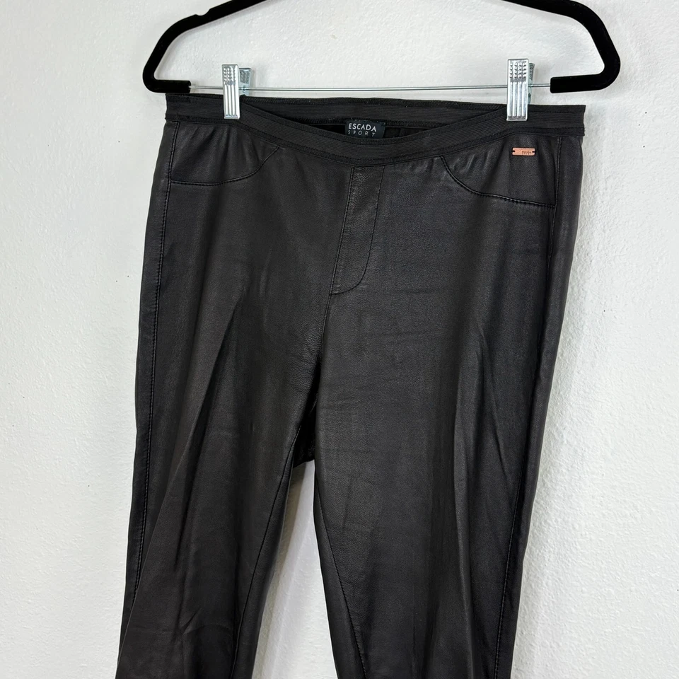 Pantalones Escada Sport de Cuero de Cordero Talla 38 M L Pull On Negro Pierna Ajustada Foto 2 de 4