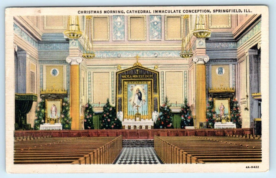 SPRINGFIELD, IL~ Christmas Morning CATHEDRAL IMMACULATE CONCEPTION 1937  Postcard | eBay