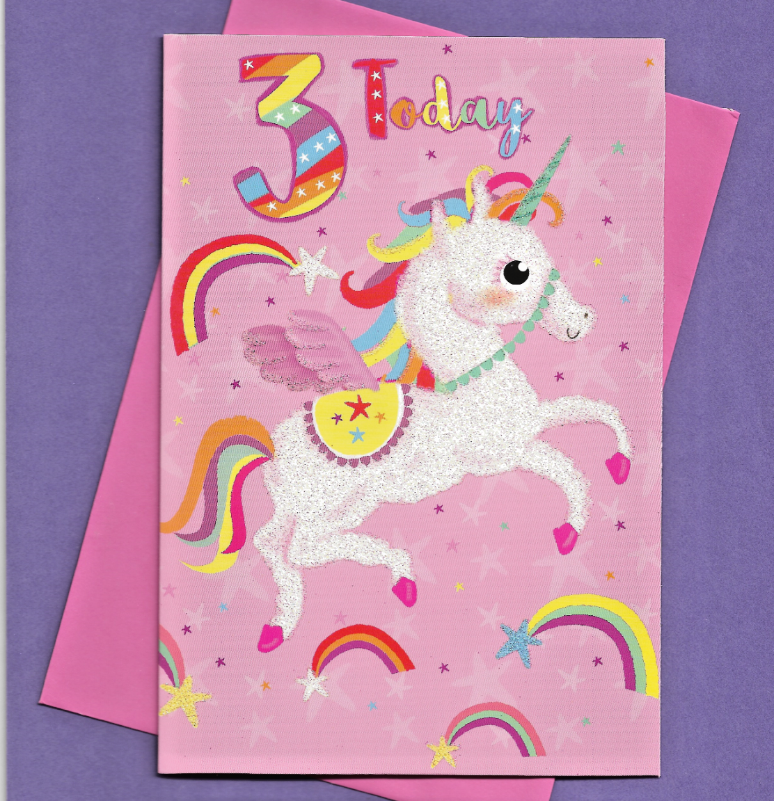 3 Today Birthday Card Age 3rd Unicorn Three Female Girl Child Children 19x13cm