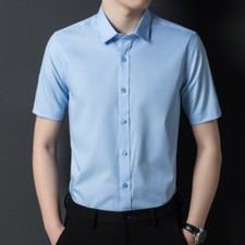 Men Short Sleeve Dress Shirts Button Down Formal Business Work Blouse Slim