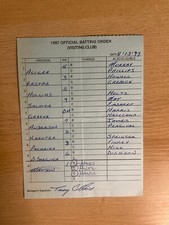 8/13/97 Terry Collins Angels Signed Game Used Lineup Umpire Card B336