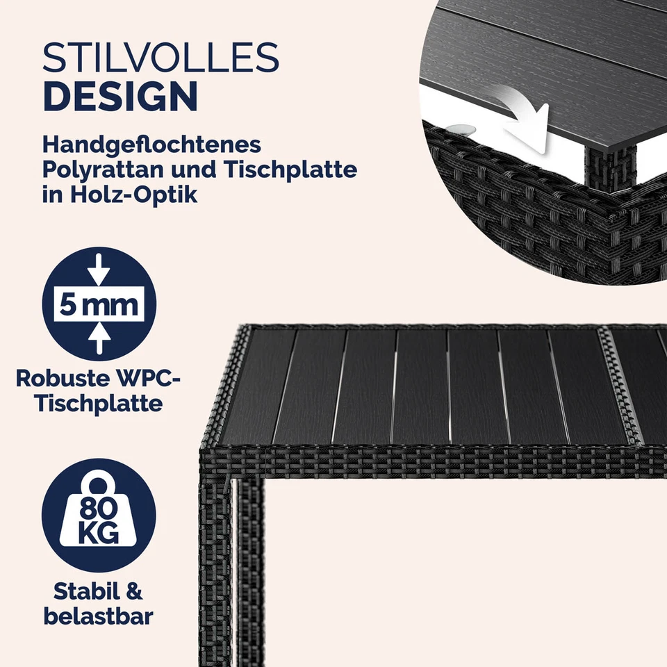 CASARIA® Balkonmöbel Gartenmöbel Set 6 Stühle 7cm Polster Tisch 150x90 WPC - Bild 4 von 4