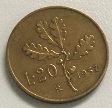 REPUBBLICA ITALIANA - MONETA DA 20 LIRE - 1957 - CONTORNO RIGATO- 7 GAMBO LARGO 