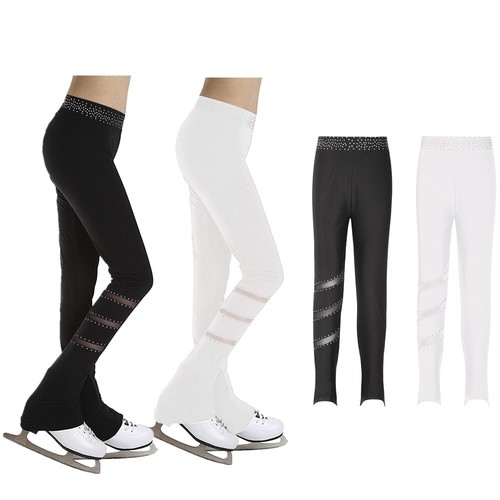 Kids Girls Figure Skating Pants Sheer Mesh Stripes Tights Pants Solid Color - Picture 5 of 30
