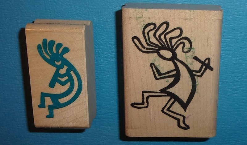 2 Kokopelli Rubber Stamps PLAYING FLUTE Used & DANCING KOKOPELLI Unused