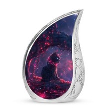 Mystic Midnight Cat Small Urns For Ashes - Teardrop Cremation Urn - Unique Urns