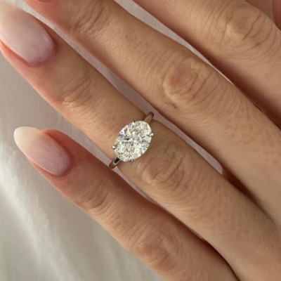 East West Oval Moissanite Solitaire Engagement Ring Two Tone Wedding Ring Women