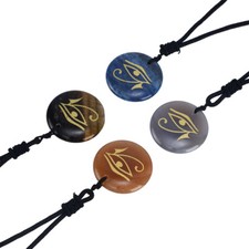 Eye of Horus Necklace Natural Crystal Quartz Egyptian Round Pendant Carving Gift